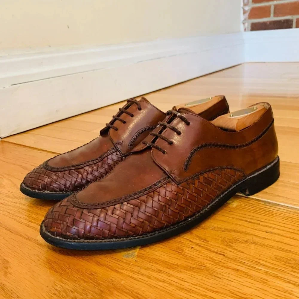 Italian Hand- Made Woven Leather 'Mezlan' Oxford Shoes Men's Size 9 W